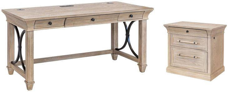 Willow Lane Natural Oak Home Office Set with USB Charging