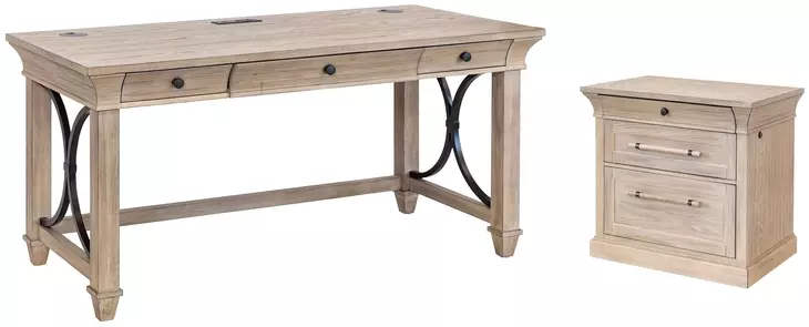 Willow Lane Natural Oak Home Office Set with USB Charging