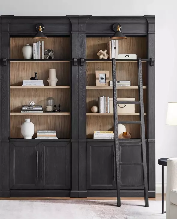 Willow Lane Black 2 Piece Tall Bookcase with Ladder