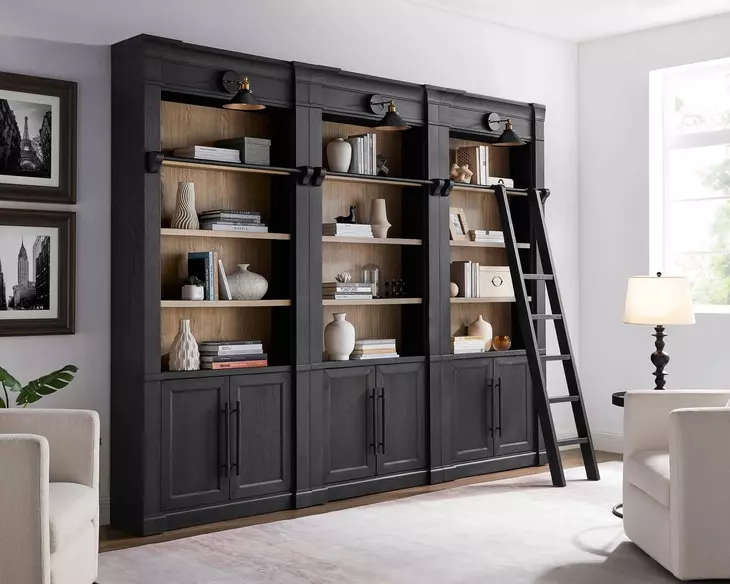 Willow Lane Black 3 Piece Tall Bookcase with Ladder