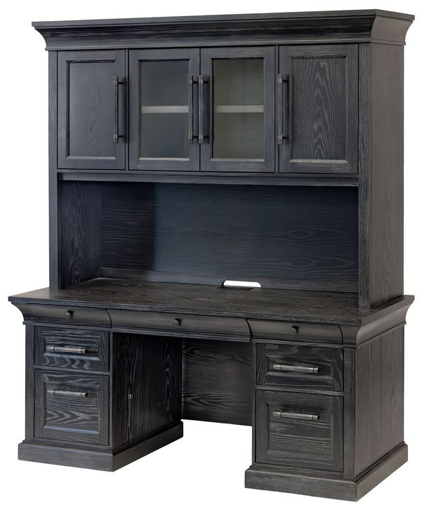 Willow Lane Ebony Black 68" Credenza with Hutch and USB Charging