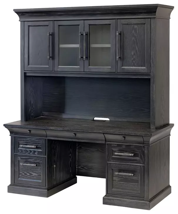 Willow Lane Ebony Black 68" Credenza with Hutch and USB Charging
