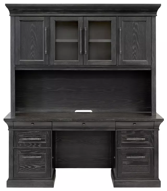 Willow Lane Ebony Black 68" Credenza with Hutch and USB Charging