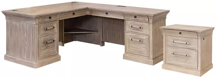 Willow Lane Natural Oak Executive Home Office Set with USB Charging