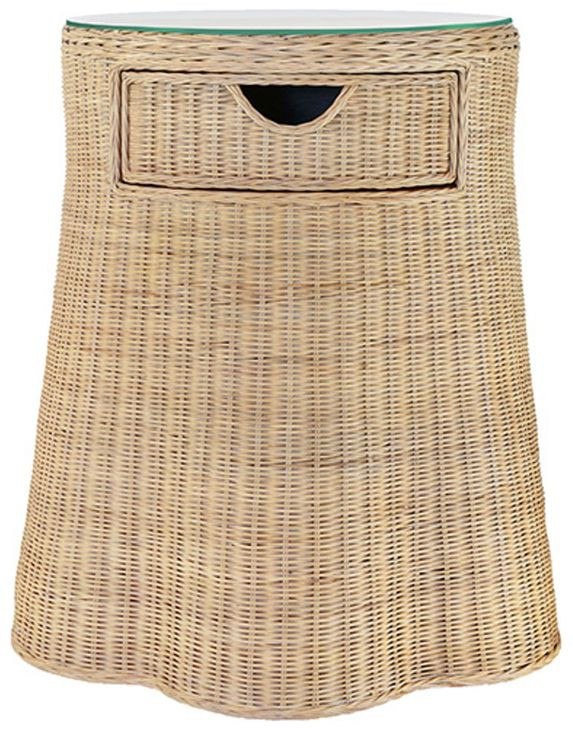 Ingrid Brown Round 1 Drawer Glass Top Side Table