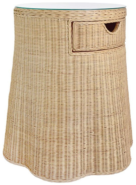 Ingrid Brown Round 1 Drawer Glass Top Side Table