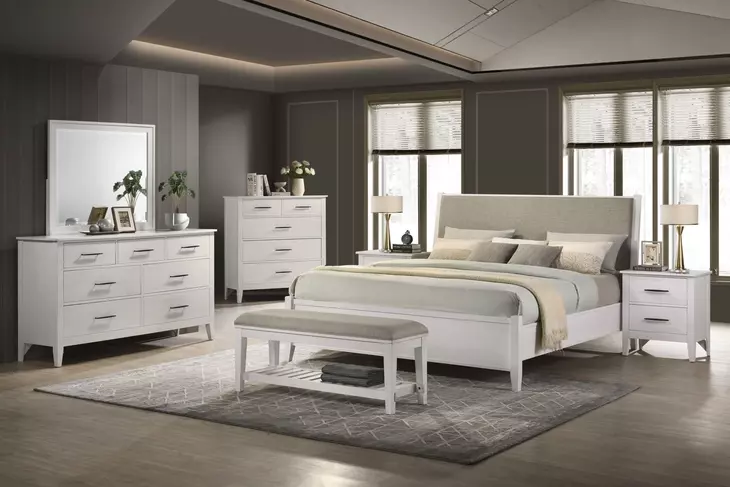 Andover White and Brown King Upholstered Panel Bed