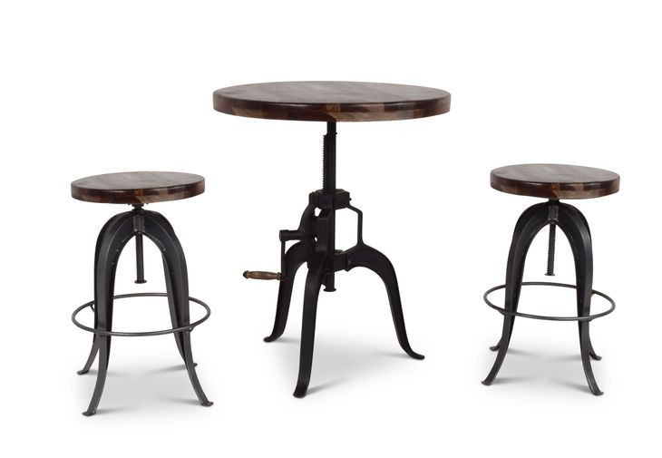 Sparrow Brown 30" Round Adjustable Pub Table and Stool Set of 3