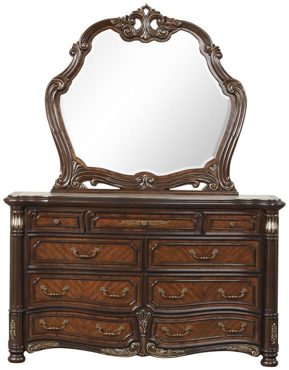Bella Notte Mahogany Brown Arched Dresser Mirror