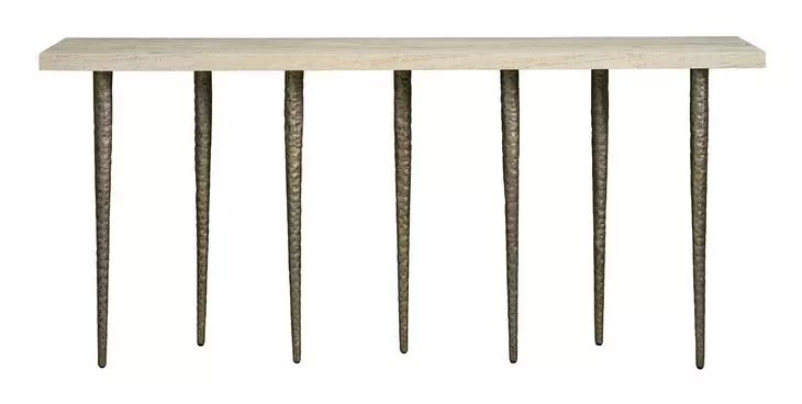 Grace Beige and Nickel Rectangular Travertine Top Lowry Console Table
