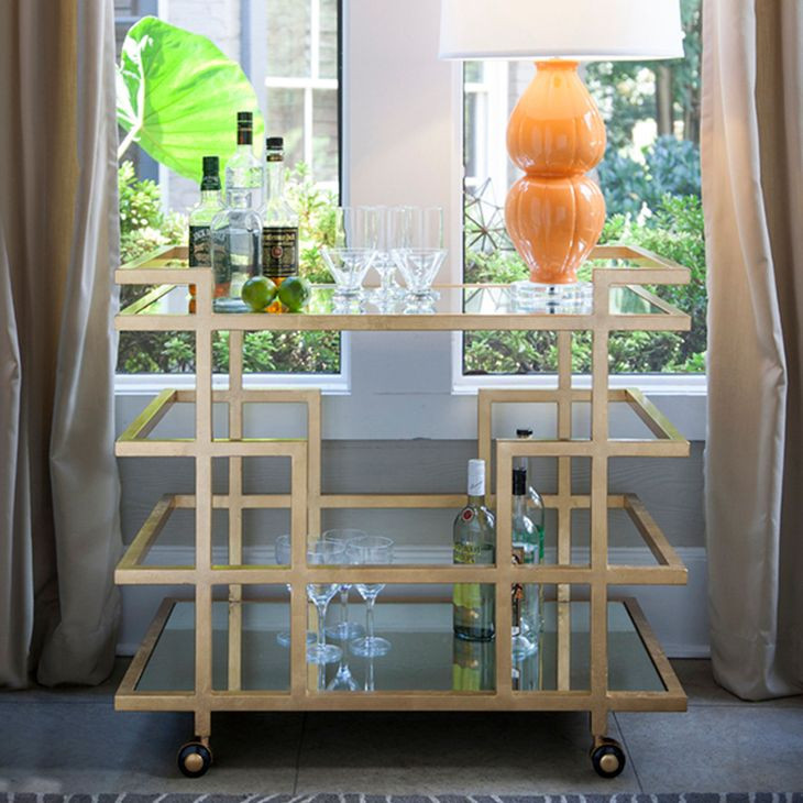 Ireland Gold Leaf Linear Bar Cart