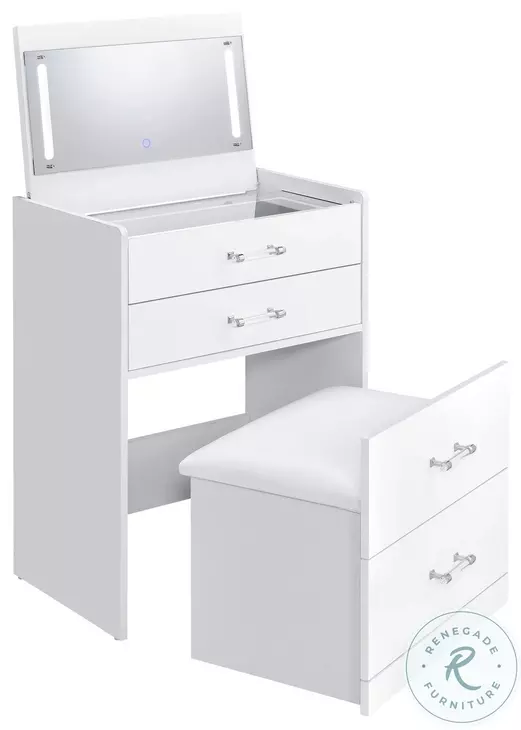 Aurora Glossy White Vanity With Stool With LED Light