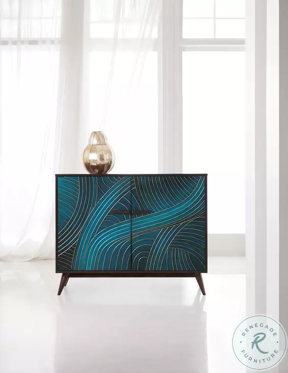 Esperanza Dark Wood And Teal Faux Paint Two Door Chest