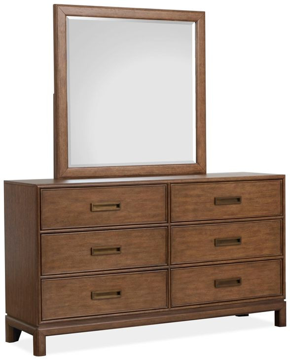Ridgefield Russet 6 Drawer Dresser with Square Mirror