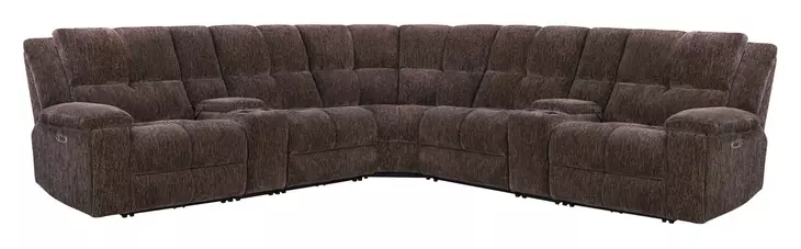 Bronco Plush Umber 7 Piece Modular Zero Gravity Power Reclining Sectional with Power Adjustable Headrest and USB Charging