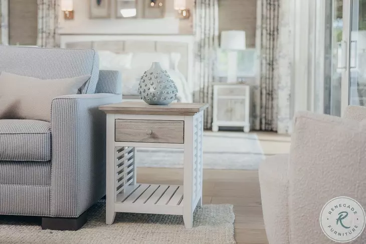 Island Haven Dapple Grey and Blanc Rectangular End Table