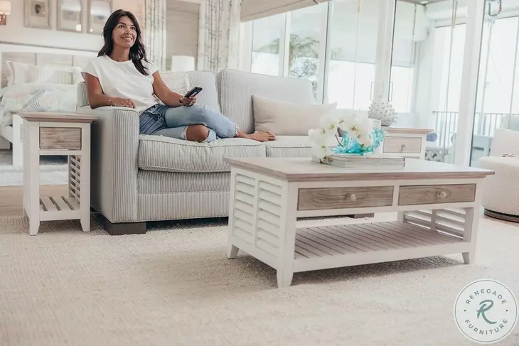 Island Haven Dapple Grey and Blanc Rectangular Coffee Table