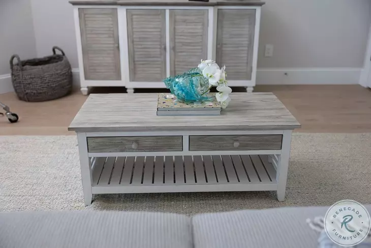 Island Haven Dapple Grey and Blanc Rectangular Coffee Table