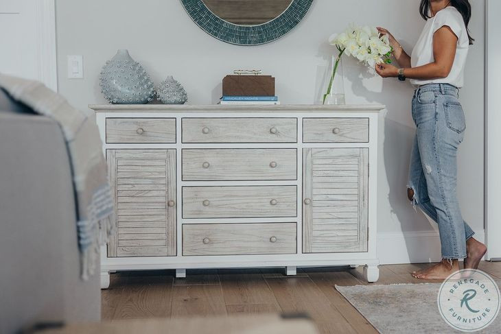 Island Haven Dapple Grey and Blanc 6 Drawer and 2 Door Dresser