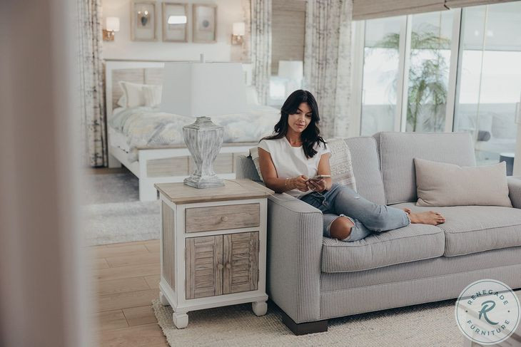 Island Haven Dapple Grey and Blanc 1 Drawer and 2 Door Nightstand with USB Charging