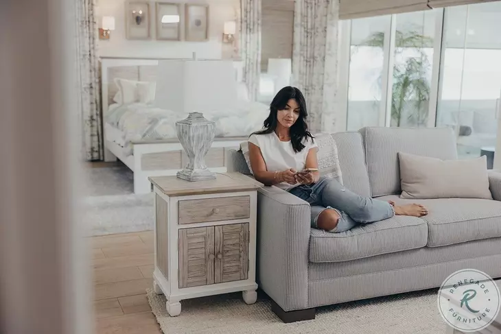 Island Haven Dapple Grey and Blanc 1 Drawer and 2 Door Nightstand with USB Charging