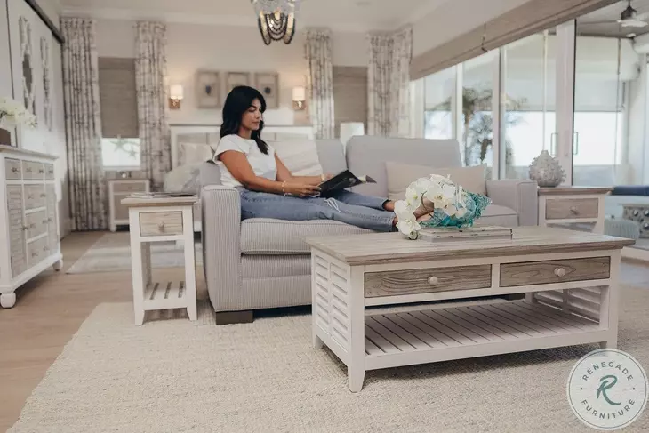 Island Haven Dapple Grey and Blanc Rectangular Chairside Table