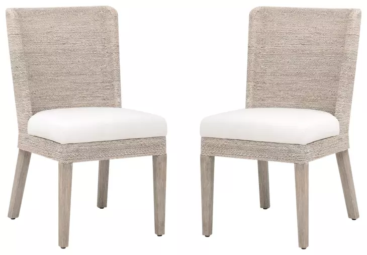 Woven Peyton Pearl Performance Fabric Upholstered Isle Dining Chair Set of 2