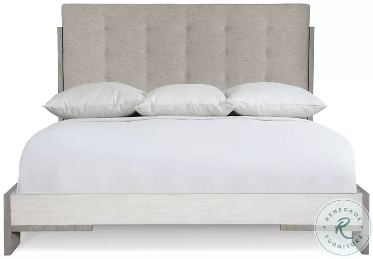 Foundations Linen and Light Shale Queen Upholstered Panel Bed
