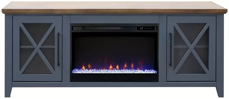 Ithaca Blue and Bourbon 66" TV Stand with Fireplace