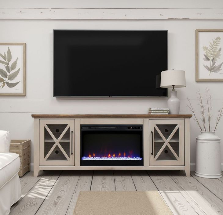 Ithaca Sandstone and Bourbon 66" TV Stand with Fireplace