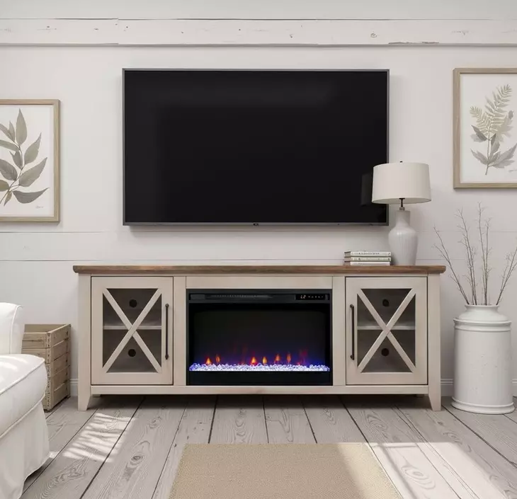 Ithaca Sandstone and Bourbon 66" TV Stand with Fireplace
