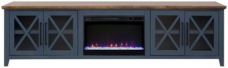 Ithaca Blue and Bourbon 96" TV Stand with Fireplace
