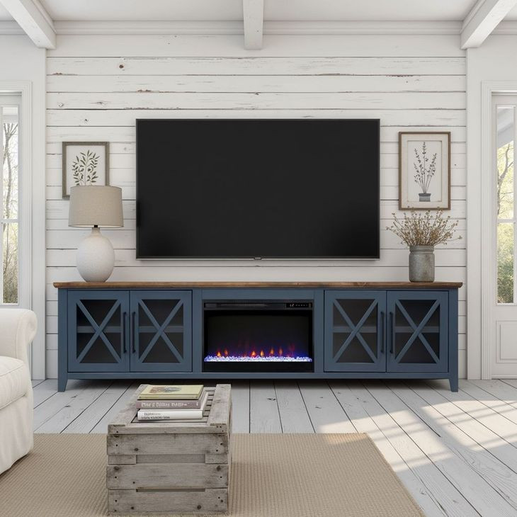 Ithaca Blue and Bourbon 96" TV Stand with Fireplace