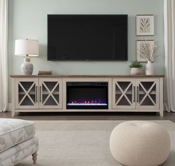 Ithaca Sandstone and Bourbon 96" TV Stand with Fireplace