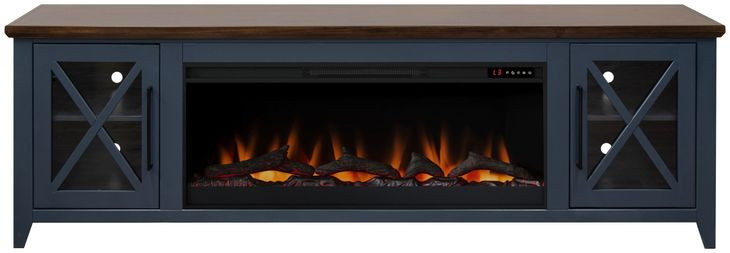 Ithaca Blue and Bourbon 83" TV Stand with Fireplace