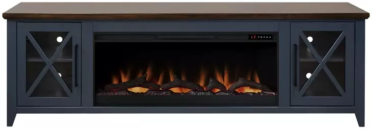 Ithaca Blue and Bourbon 83" TV Stand with Fireplace