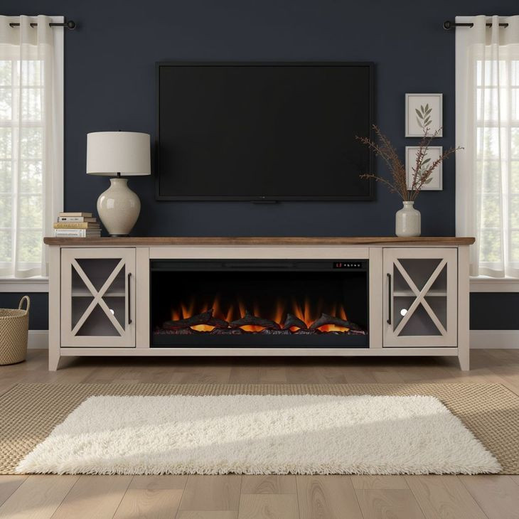 Ithaca Sandstone and Bourbon 83" TV Stand with Fireplace