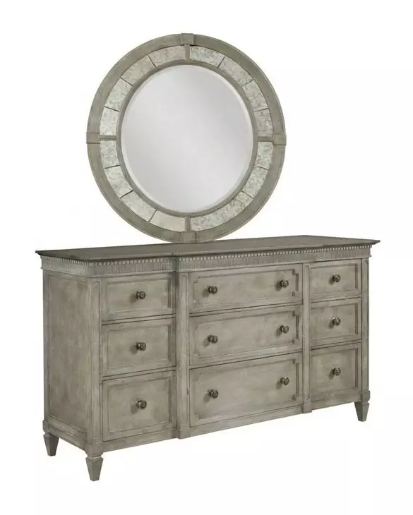 Savona Versaille Painted 9 Drawer Stockholm Dresser with Oval Rococo Mirror