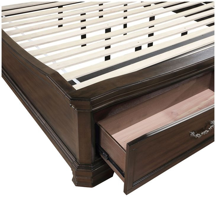 Lyndhurst Walnut and Beige California King Upholstered Storage Sleigh Bed