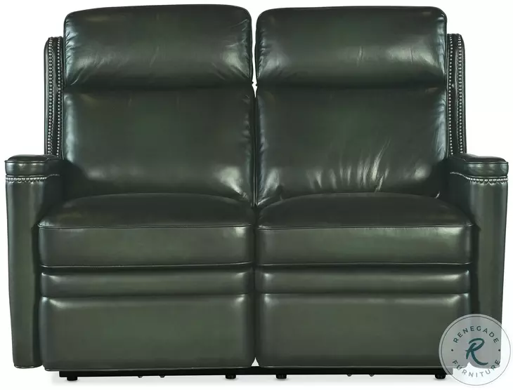 Remington Green Leather Power Reclining 56" Loveseat with Power Headrest