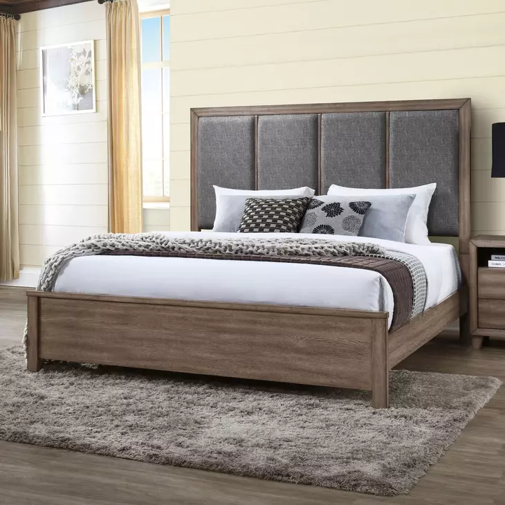 Harrisburg Gray and Brown King Upholstered Panel Bed