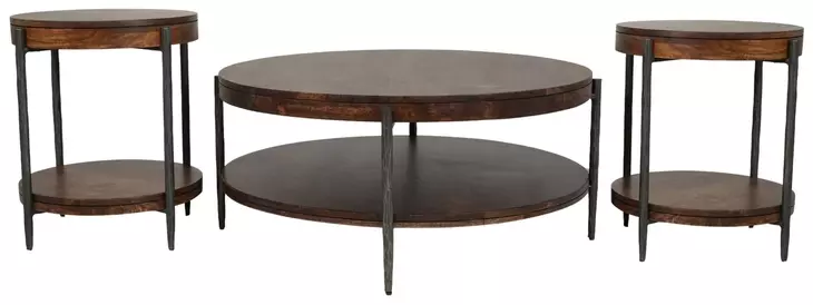 Savara Hickory Brown Round Occasional Table Set