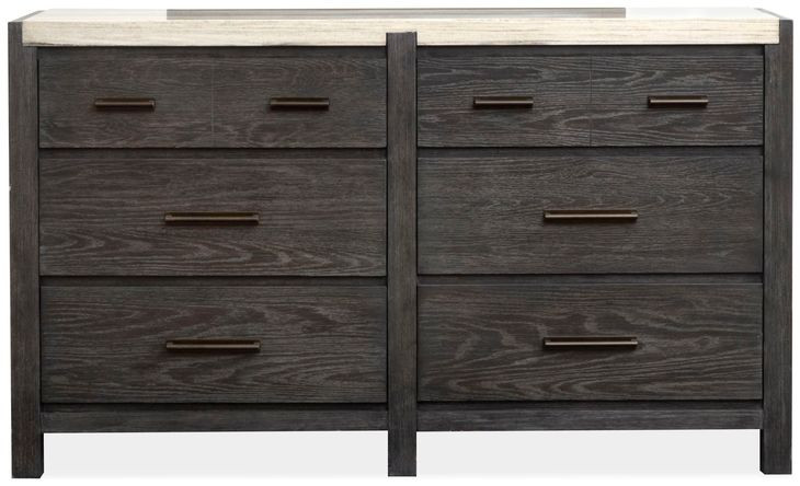 Foxrun Hollow Ravenwood Black and White 6 Drawer Marble Top Dresser