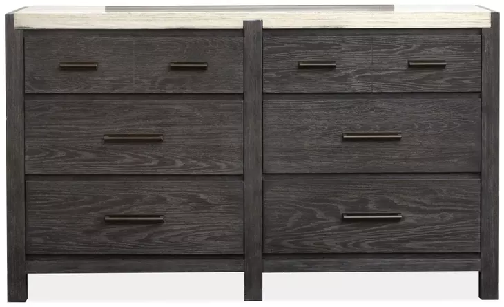 Plum Creek Ravenwood Black and White 6 Drawer Marble Top Dresser