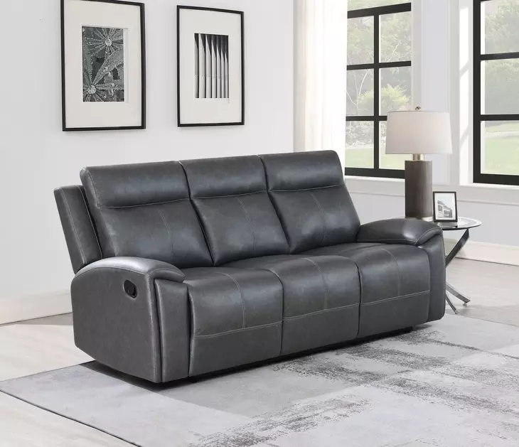 Gaston Gray Manual Reclining 88" Sofa with Drop-Down Console