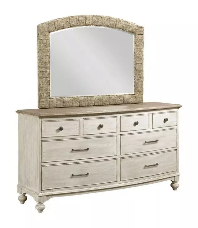 Litchfield Sunwashed and Brown 8 Drawer Weymouth Dresser with Arched Mirror