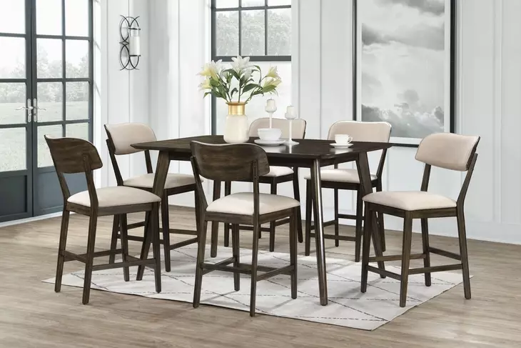Rex Walnut Rectangular Counter Height Dining Room Set