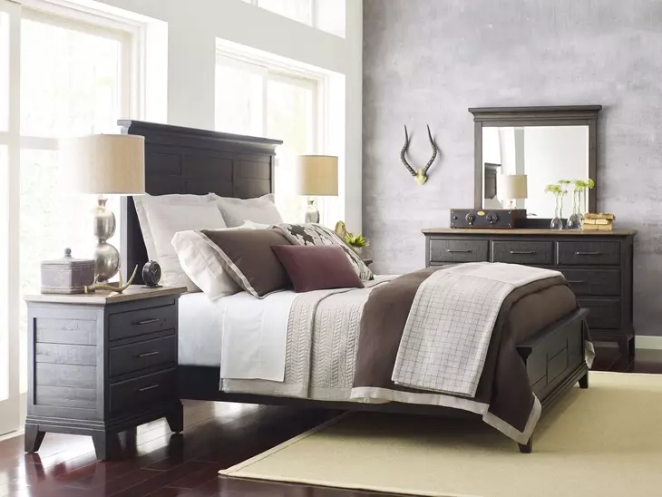 Heritage Timber Charcoal and Gray 7 Drawer Farmstead Dresser with Rectangular Landscape Mirror