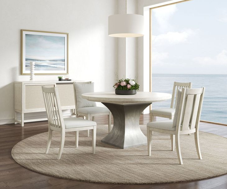 Cotiere Cream Linen and Sanded Bronze Round Dining Room Set