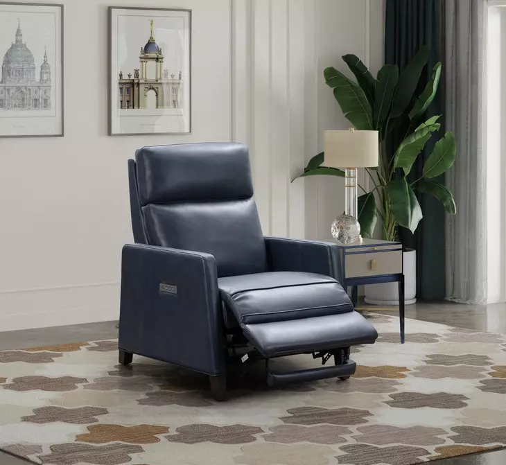 James Barone Navy Blue Leather Zero Gravity Power Recliner with Power Lumbar and USB Charging